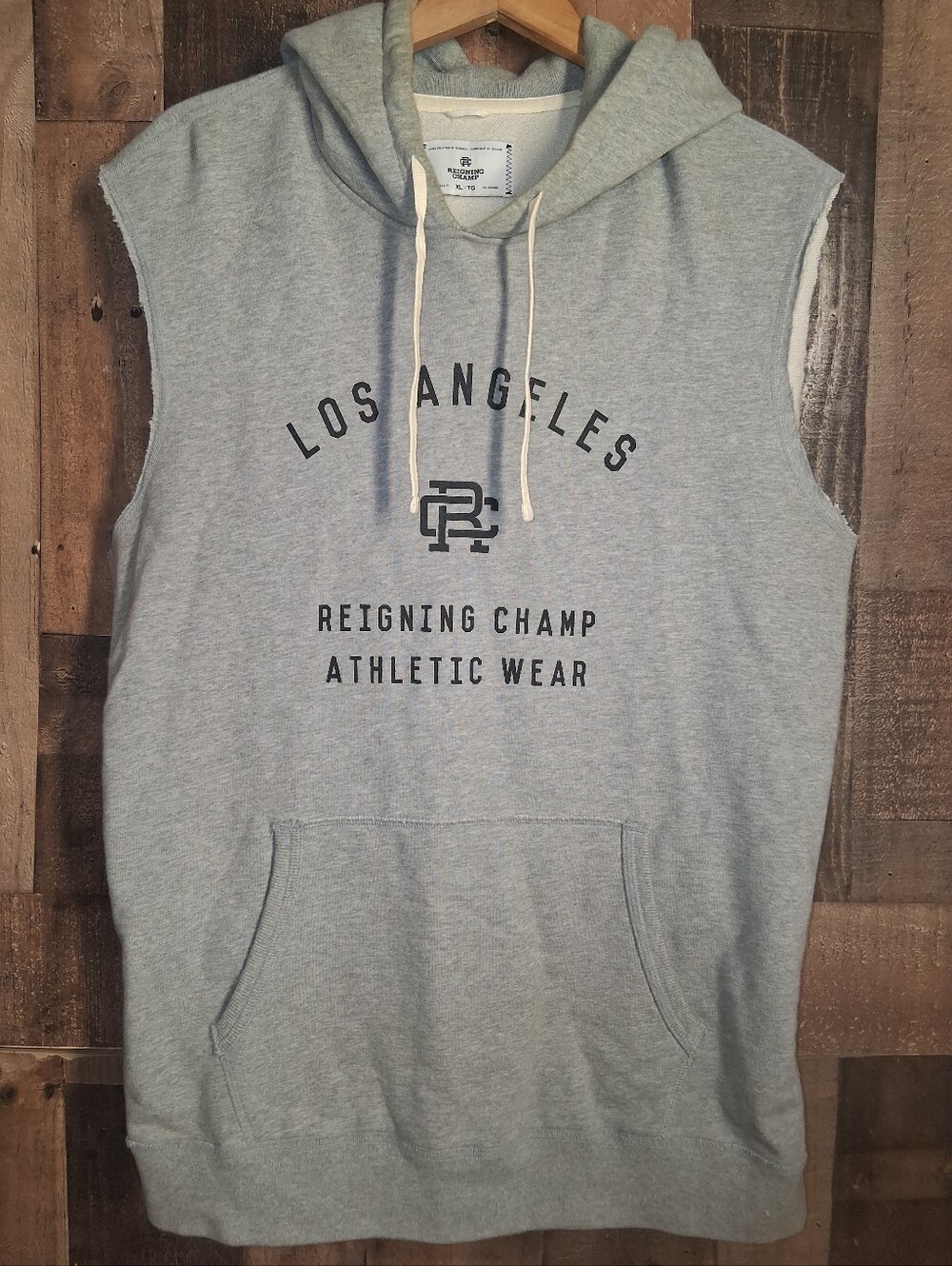 REIGNING CHAMP Men's Custom Cut Off Hoodie Size XL Gray